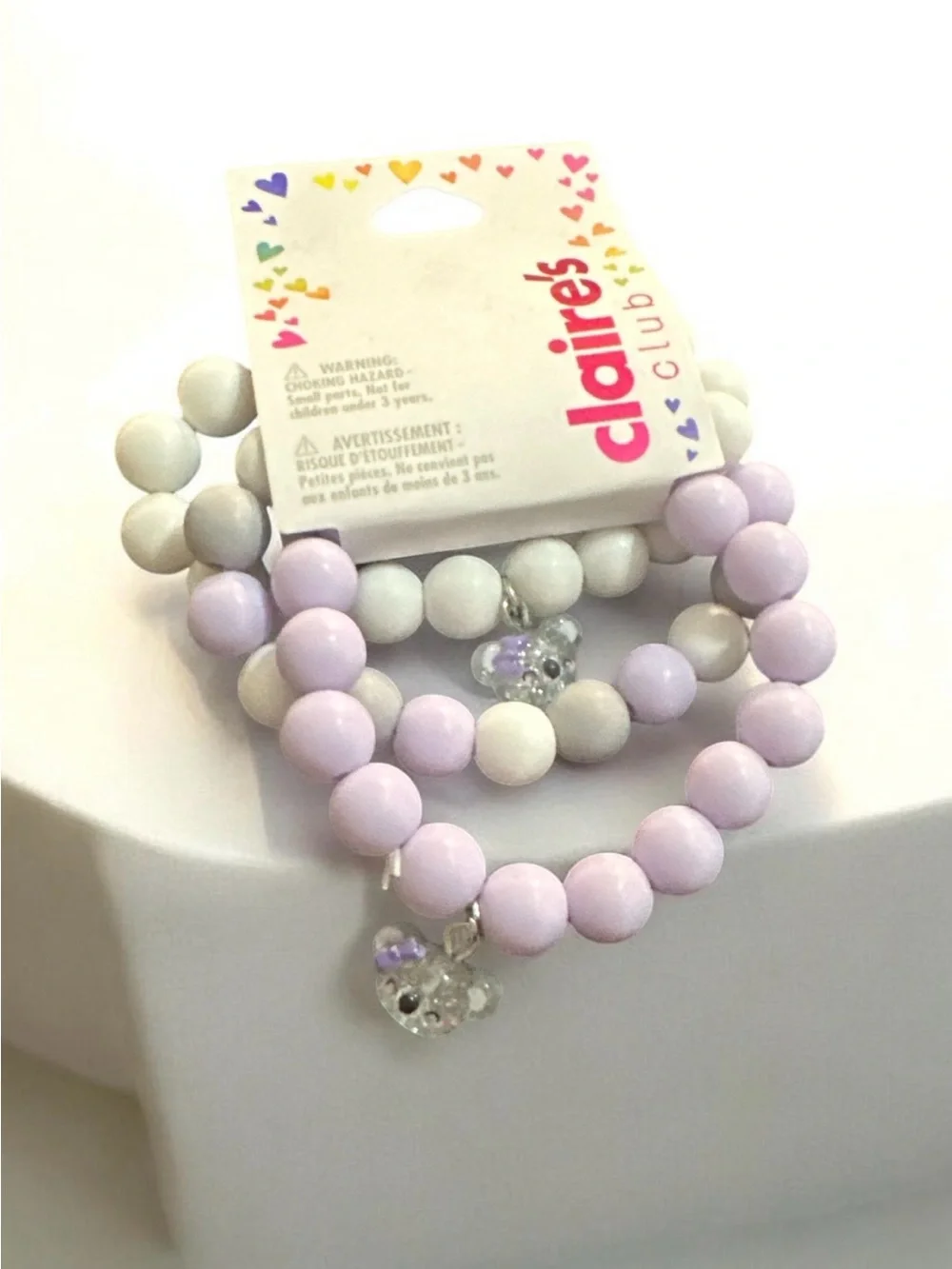Claire's Kids Pastel Lavender & White Beaded Bracelet Set 1059